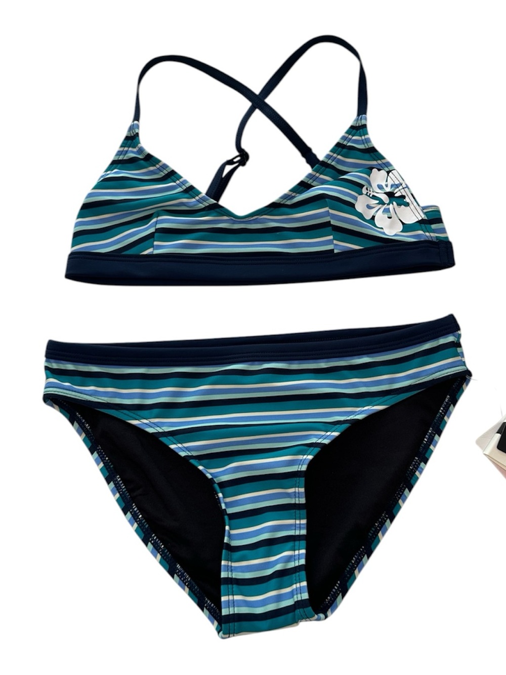 Rip Curl Bikini Swimsuit Two Piece Tropical Stripe Blue Teal NWT Girls Size 12